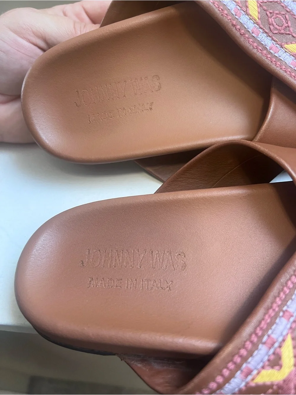 Johnny Was Alessi Embroidered Leather Sandals Cuoio EU 39